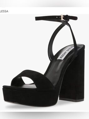 NWOT Steve Madden Lessa  Black Strappy suede upper platform heel size 8
